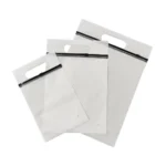 Clothing packaging bags displayed in different sizes for various garment types