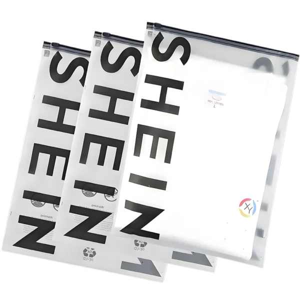 Frosted custom packaging bags for clothing with resealable zipper and printed branding