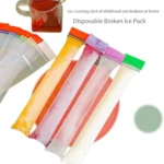 Disposable ice pop bags filled with colorful frozen juice, showing ice pop bags for DIY frozen snacks.