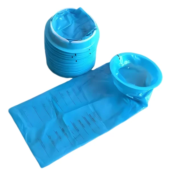 Disposable medical vomit bags with blue rigid rim and leakproof liner for clinical and emergency use