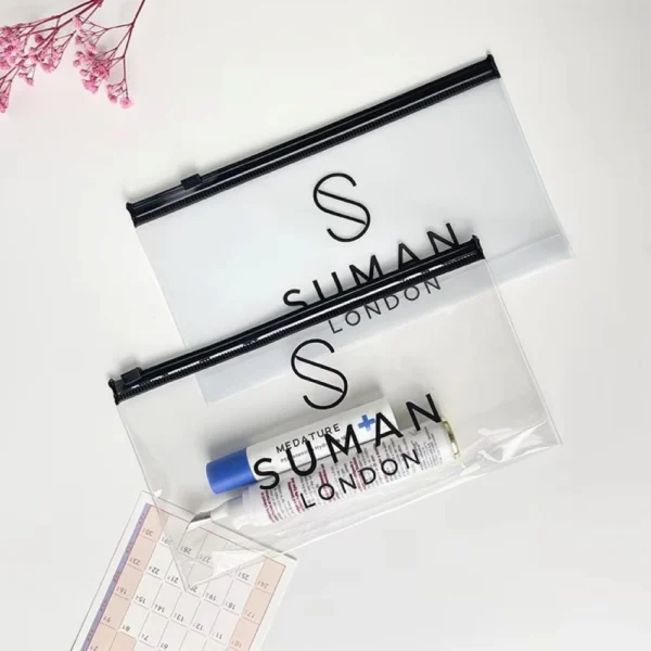 Clear PVC Make Up Zipper Bag used as a cosmetic ziplock pouch for travel toiletries and makeup items