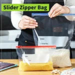 Reusable food storage bags with slider zipper closure used for grains and dry foods