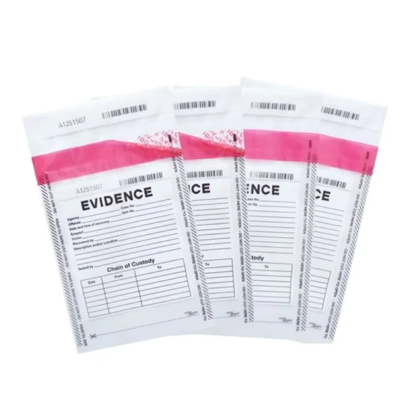 Security tamper evident bag containing cash, showing strong sealing tape and clear tamper indicators for financial security applications.