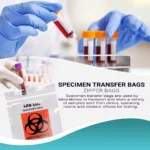 Specimen bag used in laboratories for transporting blood and diagnostic samples securely.