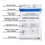 Tamper evident bags featuring layered adhesive seals and printed warning indicators for maximum protection.