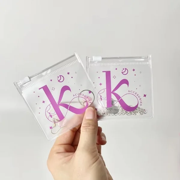 Transparent PVC Jewelry Packing Bag displaying jewelry clearly with ziplock closure for retail packaging