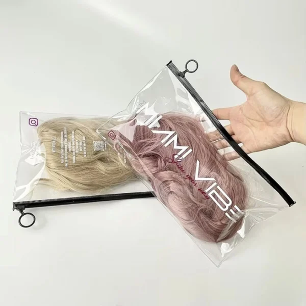 Transparent Wigs Hair packaging Bags used for hair extensions with reinforced zipper sealing